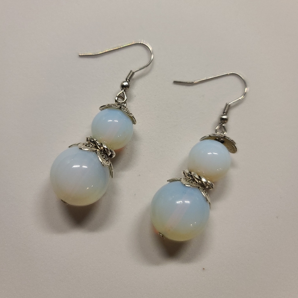Beautiful Opalite Drop Dangle Silver‎ Tone Earrings